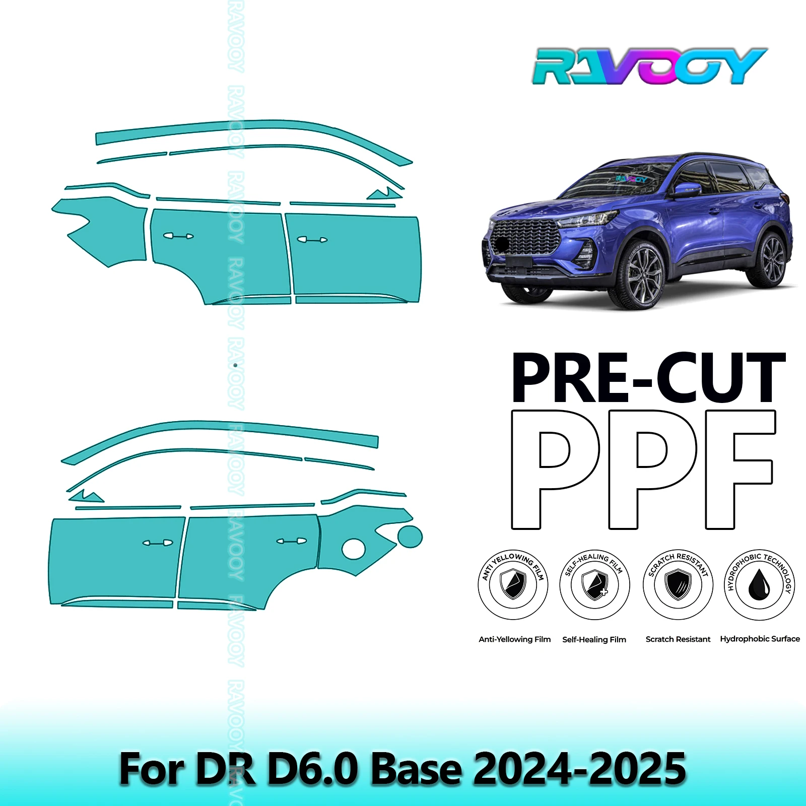 

For DR D6.0 Base 2024-2025 8.5mil Clear Matte Pre-Cut PPF Door & A/B Pillar Kit TPU Paint Protection Film Set