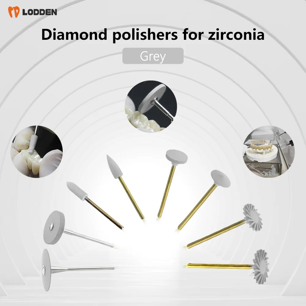LODDEN 1pcs Grey Ultra Fine Dental Diamond Polishing Tools for Ceramics D1UF D2UF D203UF Grinding Zirconia Dentistry Polishers