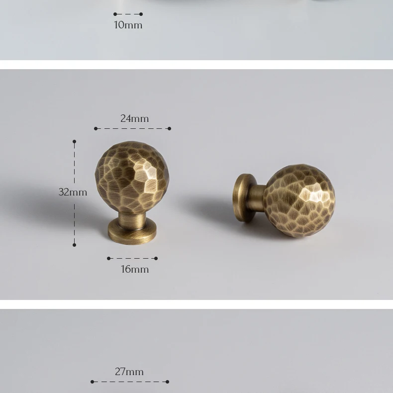 Hammered brass cabinet knob in antique brushed finish — product image 26