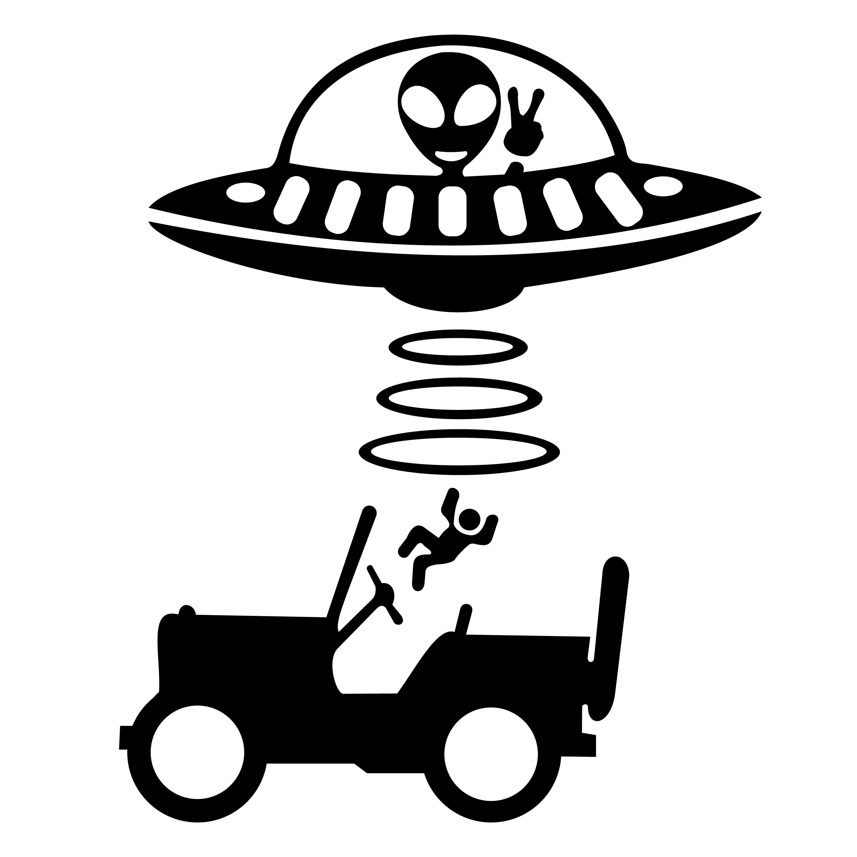 UFO Fun-calcomanía creativa para coche Jeep, papel decorativo, vidrio de viento, abducción de alienígena, calcomanía reflectante impermeable de dibujos animados, 10cm, nuevo diseño