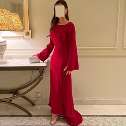 Customized Scoop Neck Evening Dresses Saudi Arabia Long Sleeves Buttons Side Slit Prom Dress Zipper Back Vestidos De Noches