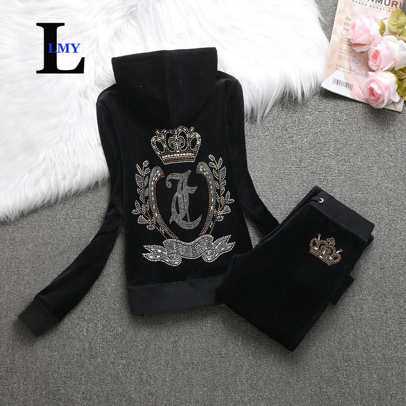 LMY JUICY TRACKSUIT velvet woman sweatshirt Casual Women Velvet Tracksuit Original Suit Women\'s Velvet Suit Diamond Juicy 2pc