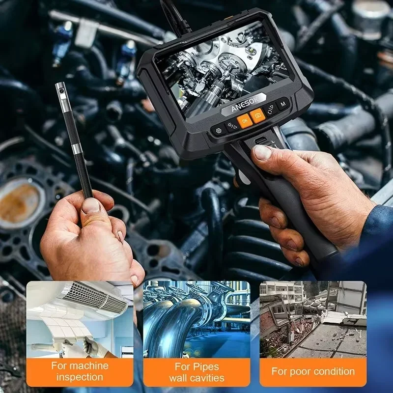 360 °   كاميرا المنظار الصناعي التوجيهية 8 مللي متر 5 "IPS شاشة فحص عدسة واحدة ومزدوجة Borescope 1080P لمحرك السيارة Pip