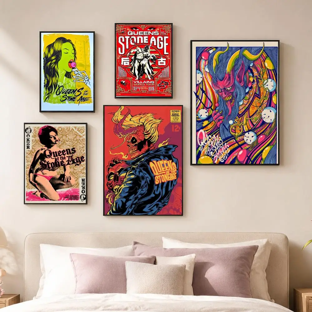 Rock Band Q-Queens Of The Stone Age Poster Vintage PP Paper Wall Art Home Decor Print for Bedroom Living Room Aesthetic Gift