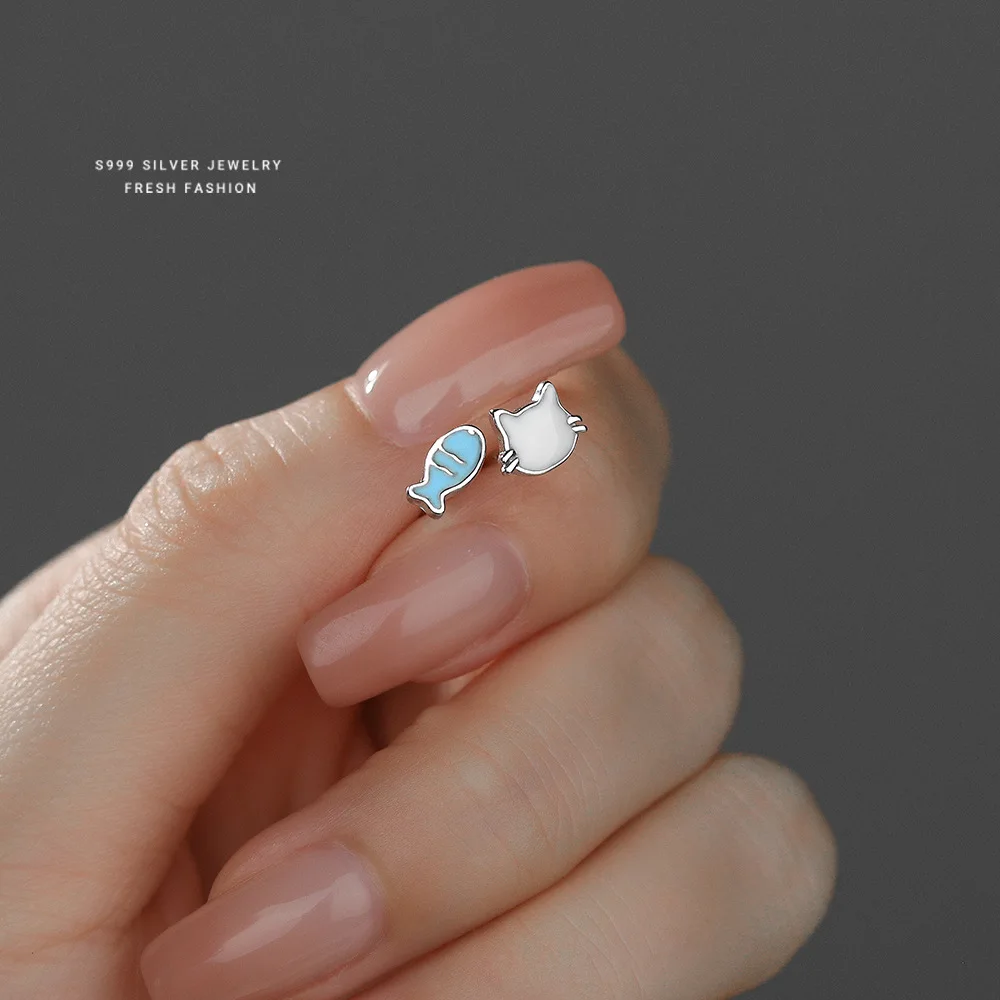 925 Sterling Silver Fish Cat ​Stud Earrings for Women Wedding Luxury Piercing Elegant Jewelry Promotions Jewellery