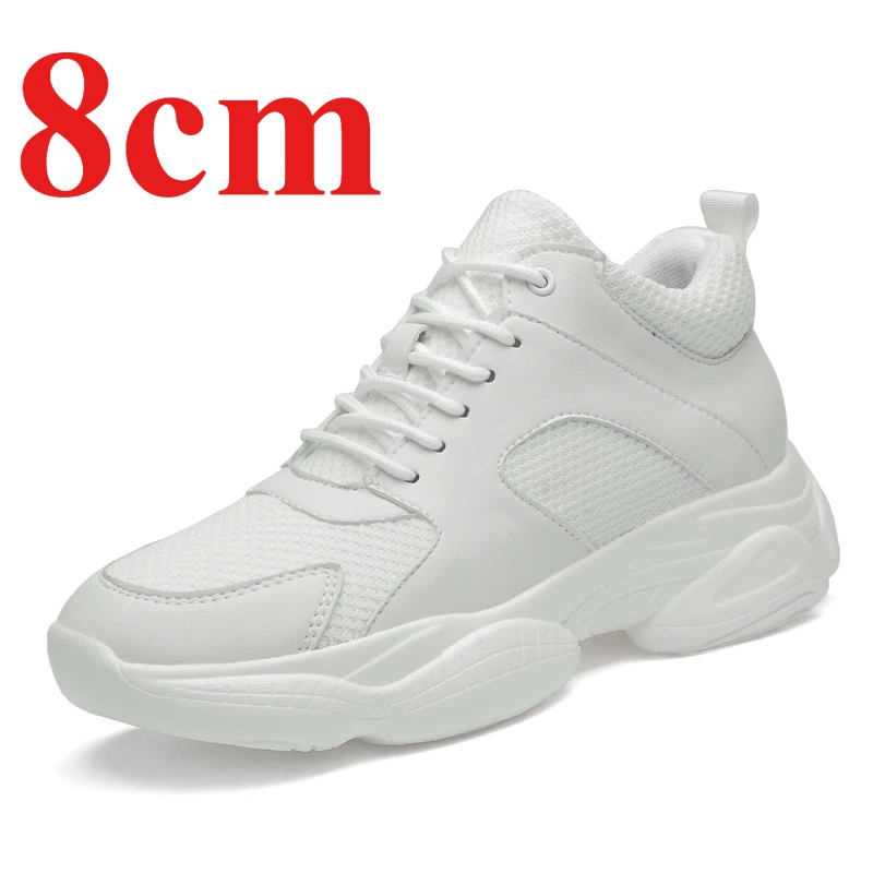 Spring Mesh Elevator Shoes for Men's Increase 8cm Superfine Fibre Sneaker Thick Bottom Shoes Teenager Sports Casual Trendy Shoes