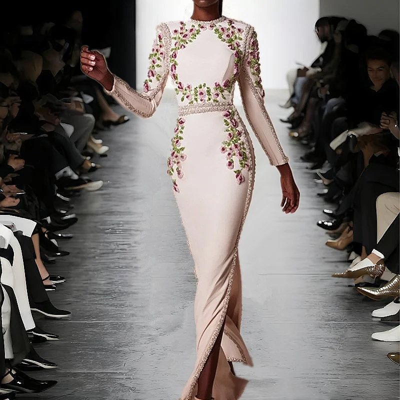 

2026 New Women's Star High-End Sensation Ele Long Beaded Embroidered Diamond Embedded Dr Evening Gown l Cotton