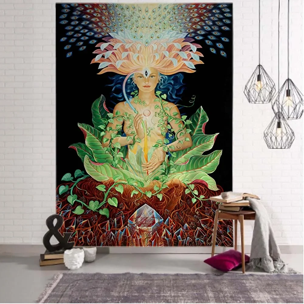 Psychedelic figures tapestry mandala wall hanging hippie boho tarot card kawaii fantasy home wall decoration background cloth