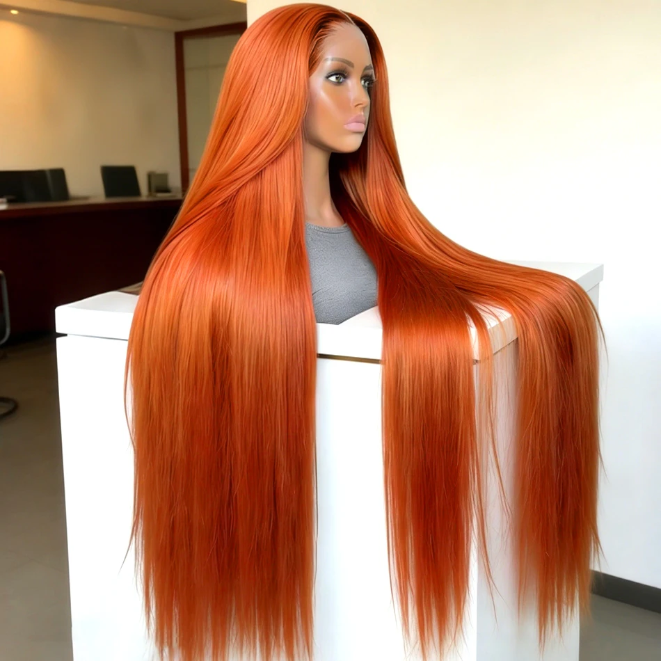 

36 Inch Straight 350 Orange Ginger Lace Front Wigs Human Hair 350 Colored Brazilian 13X6 13x4 HD Transparent Lace Frontal Wigs