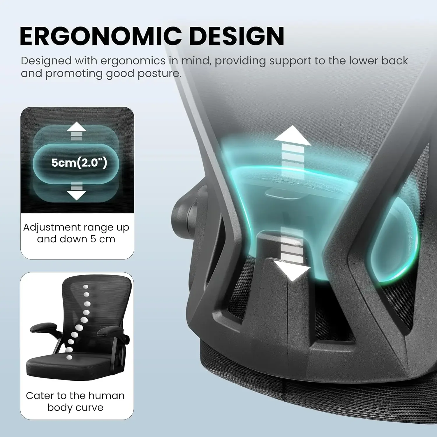 كرسي مع مساند للذراعين قابلة للتعديل لدعم قطني، كرسي مهام تنفيذي مع ظهر مرتفع لكرسي دوار للمكتب المنزلي #4