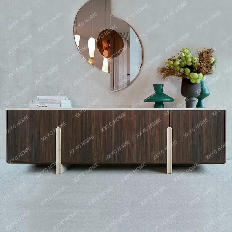 Simple travertine solid wood TV cabinet, living room small apartment light luxury entrance cabinet, bedroom collection cabinet