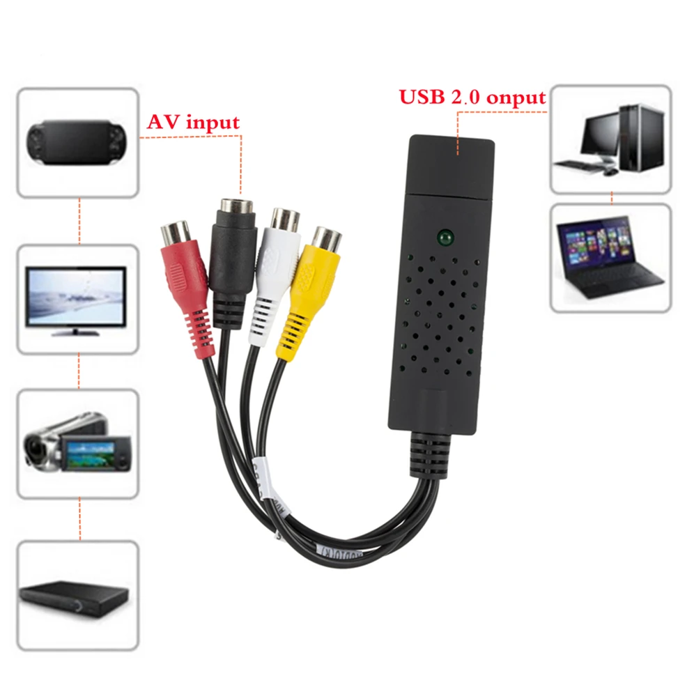 GRWIBEOU USB 2.0 do RCA Adapter na kabel do konwertera USB 2.0 RCA Audio wideo karta przechwytująca do TV DVD VHS przechwytywanie urządzenie do