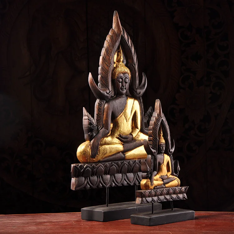 Wooden Craftwork Thai Household Supplies Solid Wood Carving Religious Articles Buddha Ornament 3818-3820