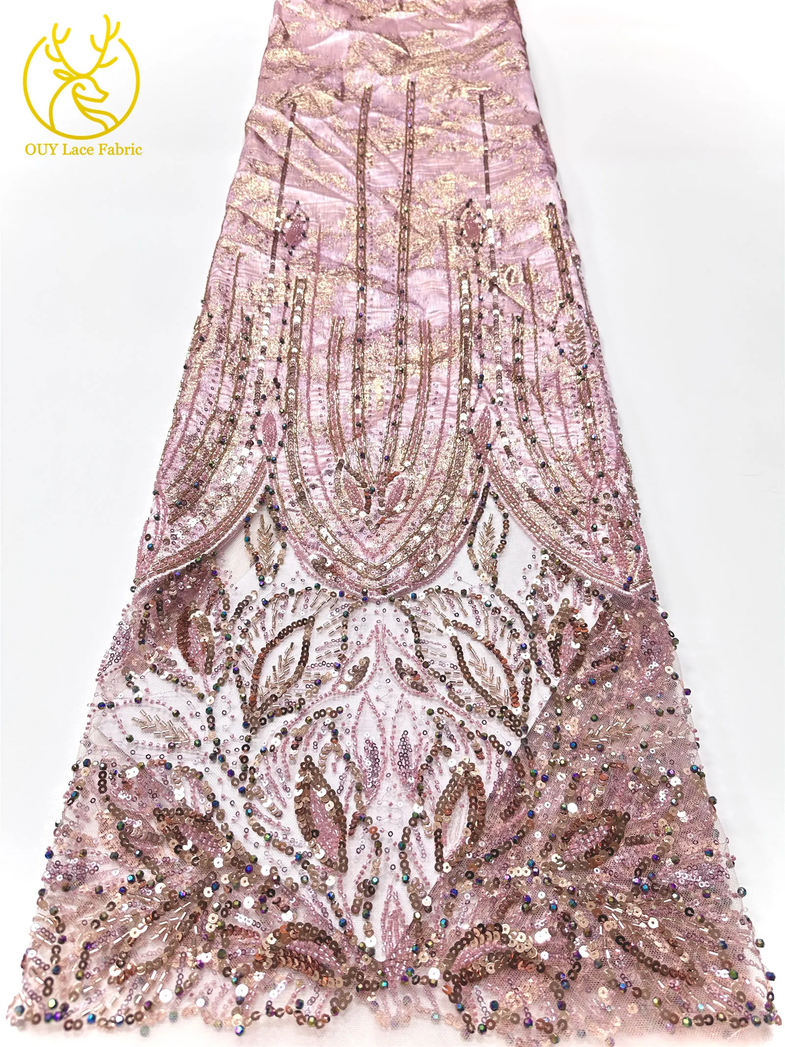 2026 Luxuriöser afrikanischer Chiffon-Spitzenstoff mit schweren Perlen, lila nigerianischer Pailletten-Spitzenstoff, geeignet für Damen-Partykleider – Detail 14