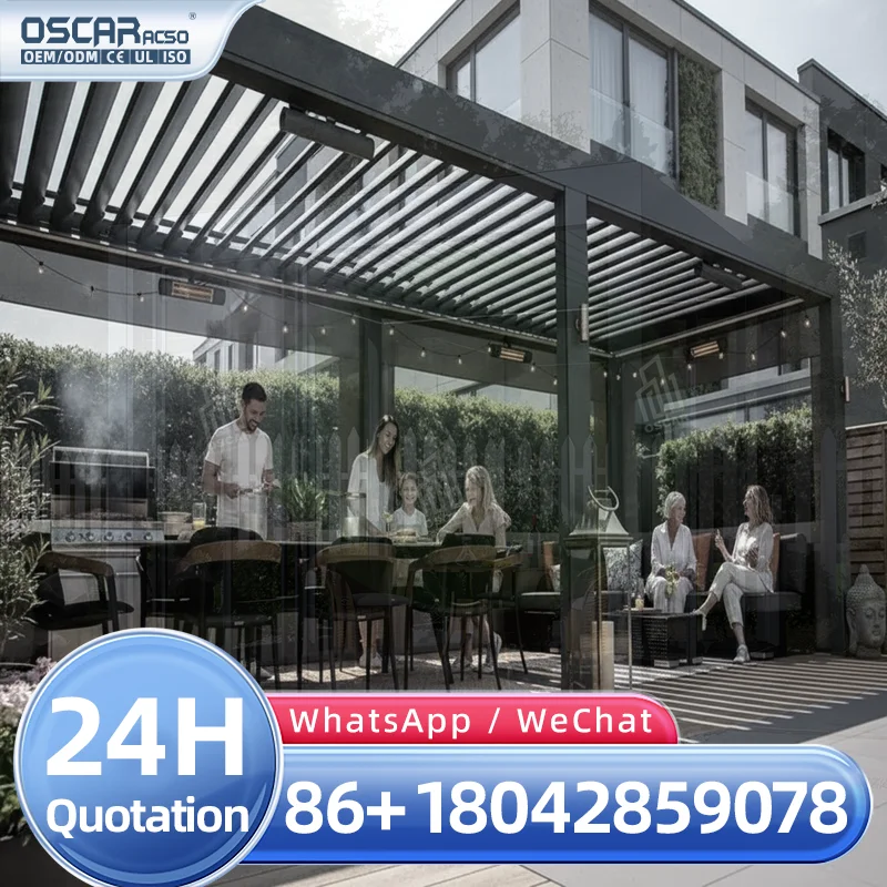 Retractable Glass Roof Pergola with Powder Coated Frame for Garden Patio Backyard Outdoor Shading Shelter pergola