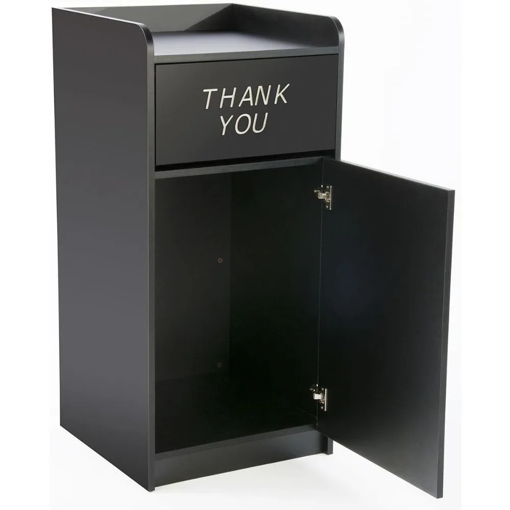 Black Melamine 36 Gallon Fast Food Restaurant Trash Bin with Door and Tray Holder