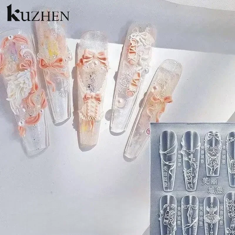 แม่พิมพ์ซิลิโคน 3 มิติ รูปโบว์ริบบิ้นสำหรับทำเล็บ - แม่แบบแกะสลักใส DIY สำหรับออกแบบเครื่องมือทำเล็บ