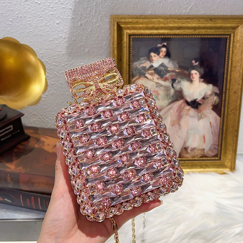 Elegant  Perfume Bottle Luxury Stone Bags Crystal Women Evening Clutch Wedding Party Bags Stylish Rhinestone  Handbags Bling Bag