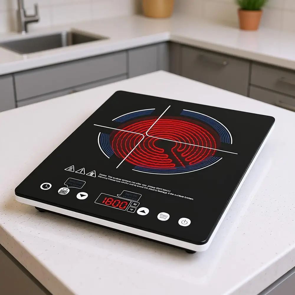 

Single Burner Electric Cooktop, 1800W Touch Control, 9 Power Levels, Safety Lock & Timer, Overheat Protection, 110V Induction