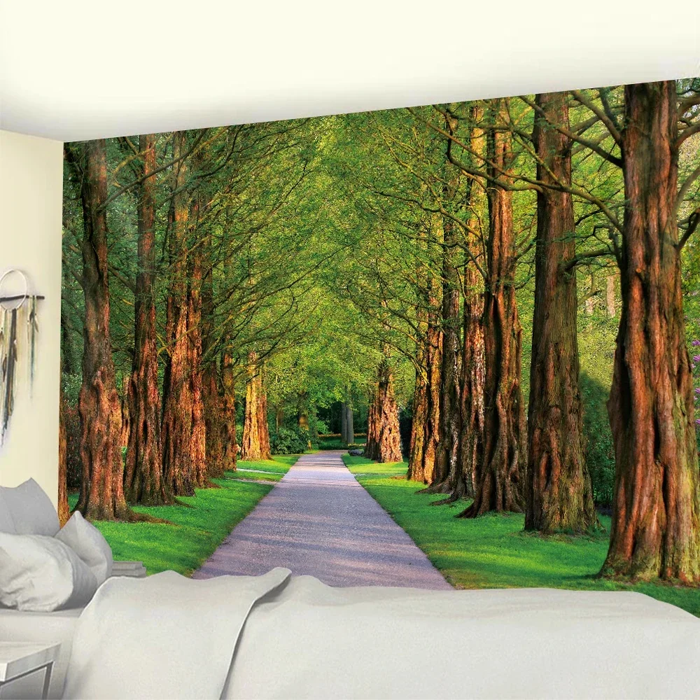 Tree-lined avenue psychedelic scene home decoration tapestry bohemian wall hanging bedroom wall decoration yoga mat