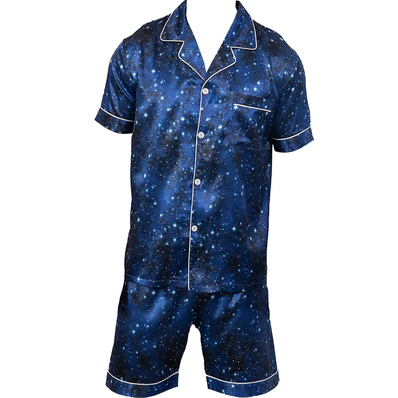 Two piece sets for men\'s pajamas summer short sleeved shorts star patterned printed home clothes sleepwear set