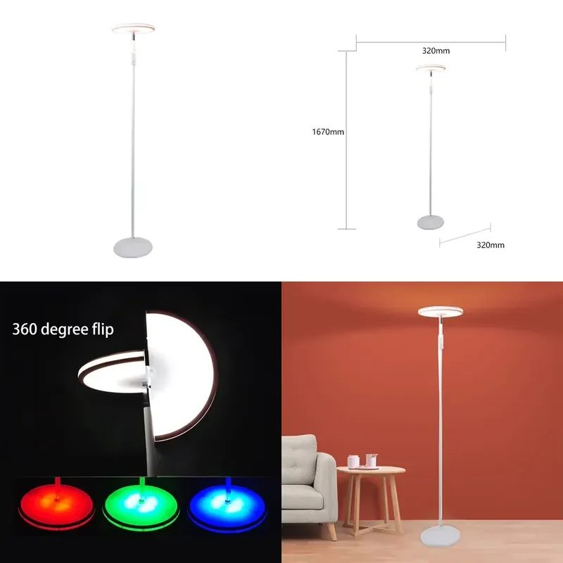 360 Degree RGB Floor Lamp Smart LED Standing Light with Remote Control Dimmable Color Changing Ambient Lighting for Living
