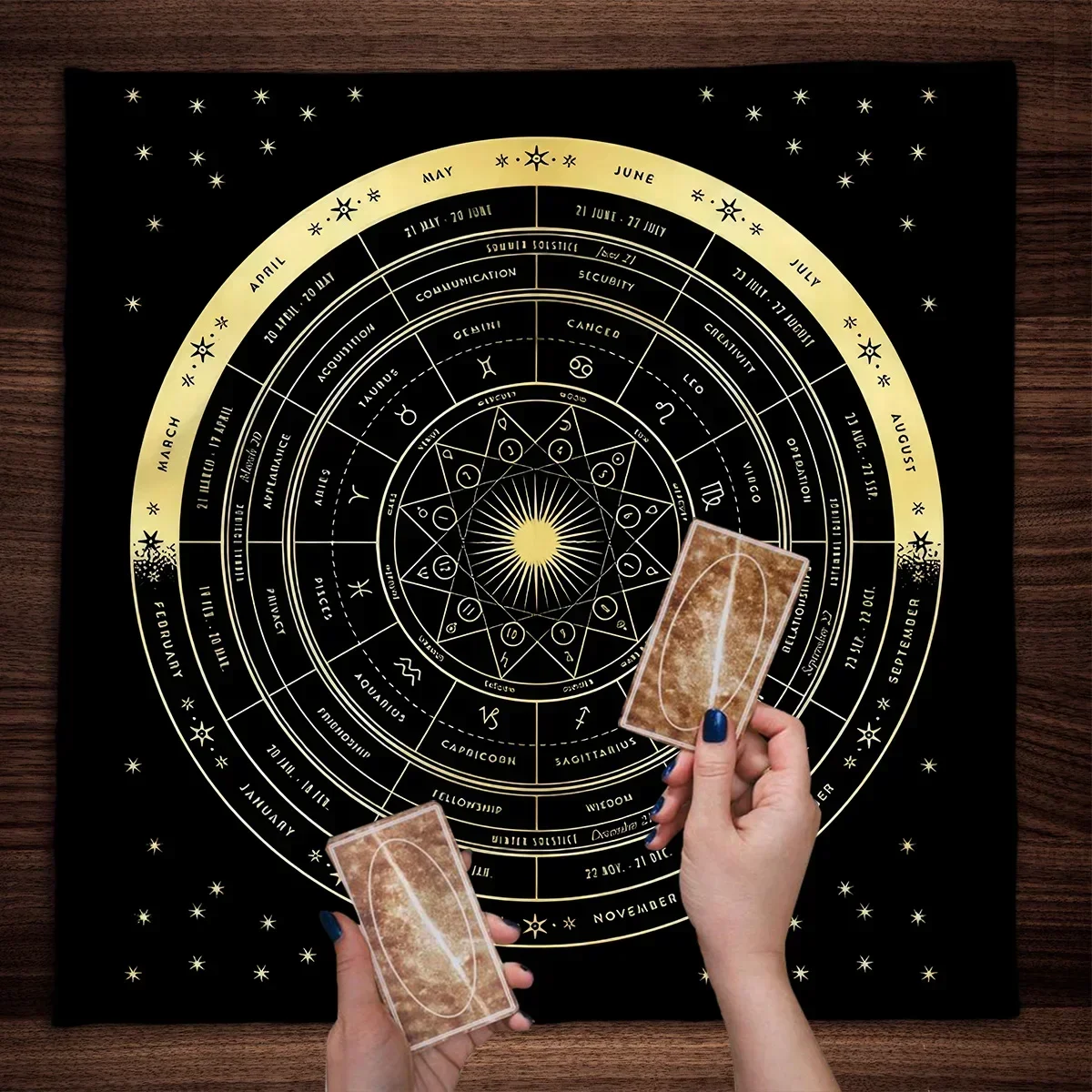 Wheel Of The Year Sun Moon Tarot Tablecloth Altar Cloth Wheel Of The Zodiac Astrology Tarot Spread Cloth Tarot Mat Decor Gift