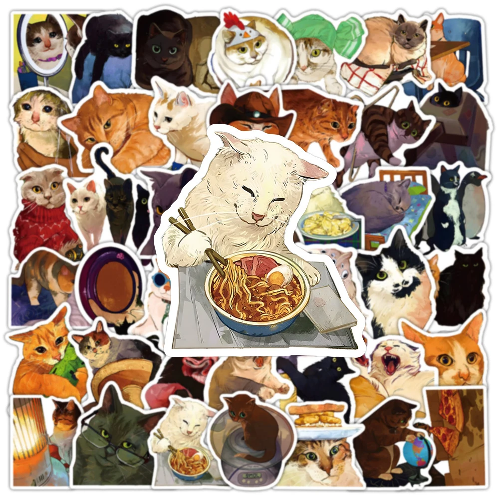 10/30/50/100pcs Cute Cat Daily Life Cartoon Stickers Funny Animals Graffiti Decals Phone Scrapbook Water Bottle Sticker Kids Toy