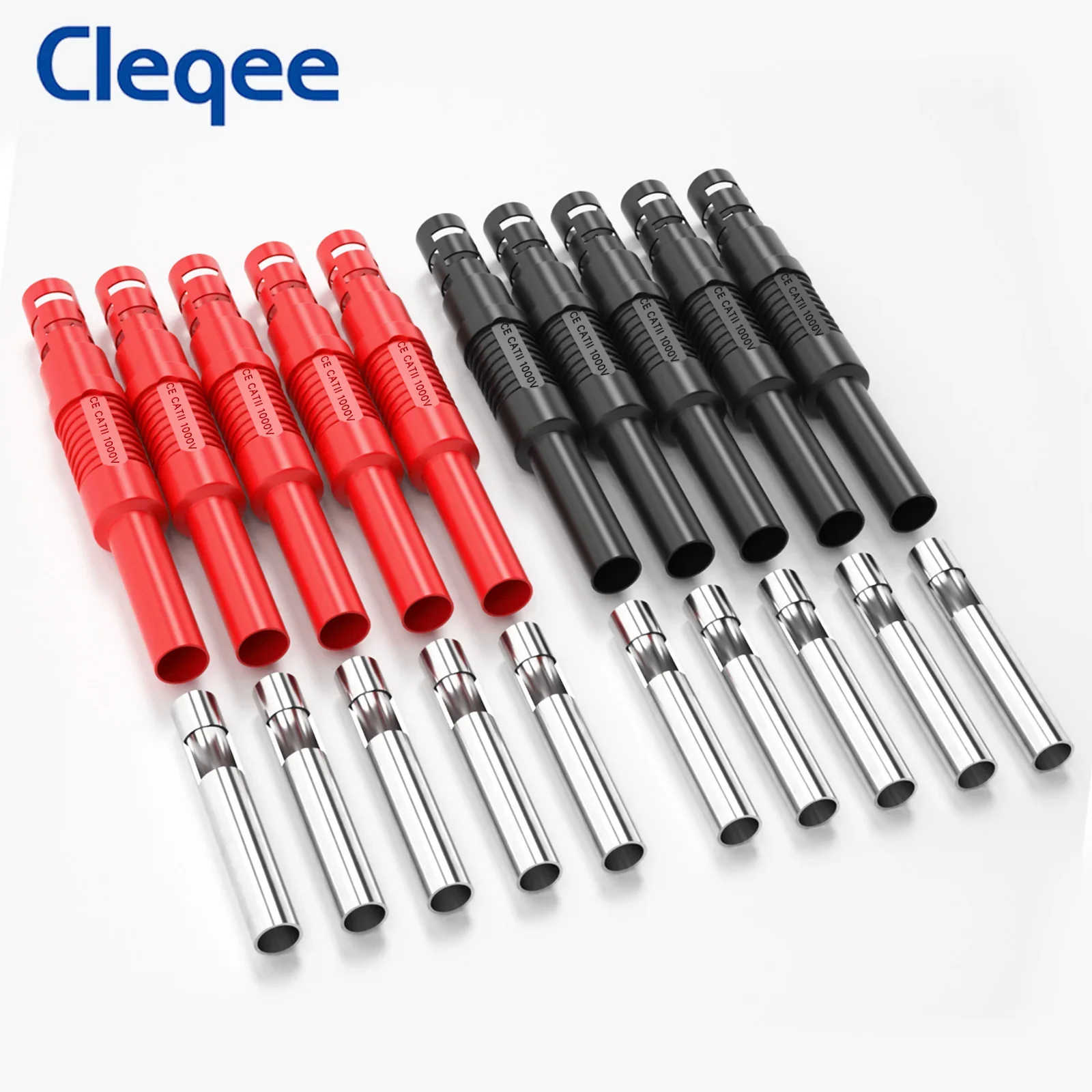 Cleqee 10 peças 32a 4mm banana fêmea soquete soldado conector de alta corrente para multímetro teste leva adaptador elétrico diy