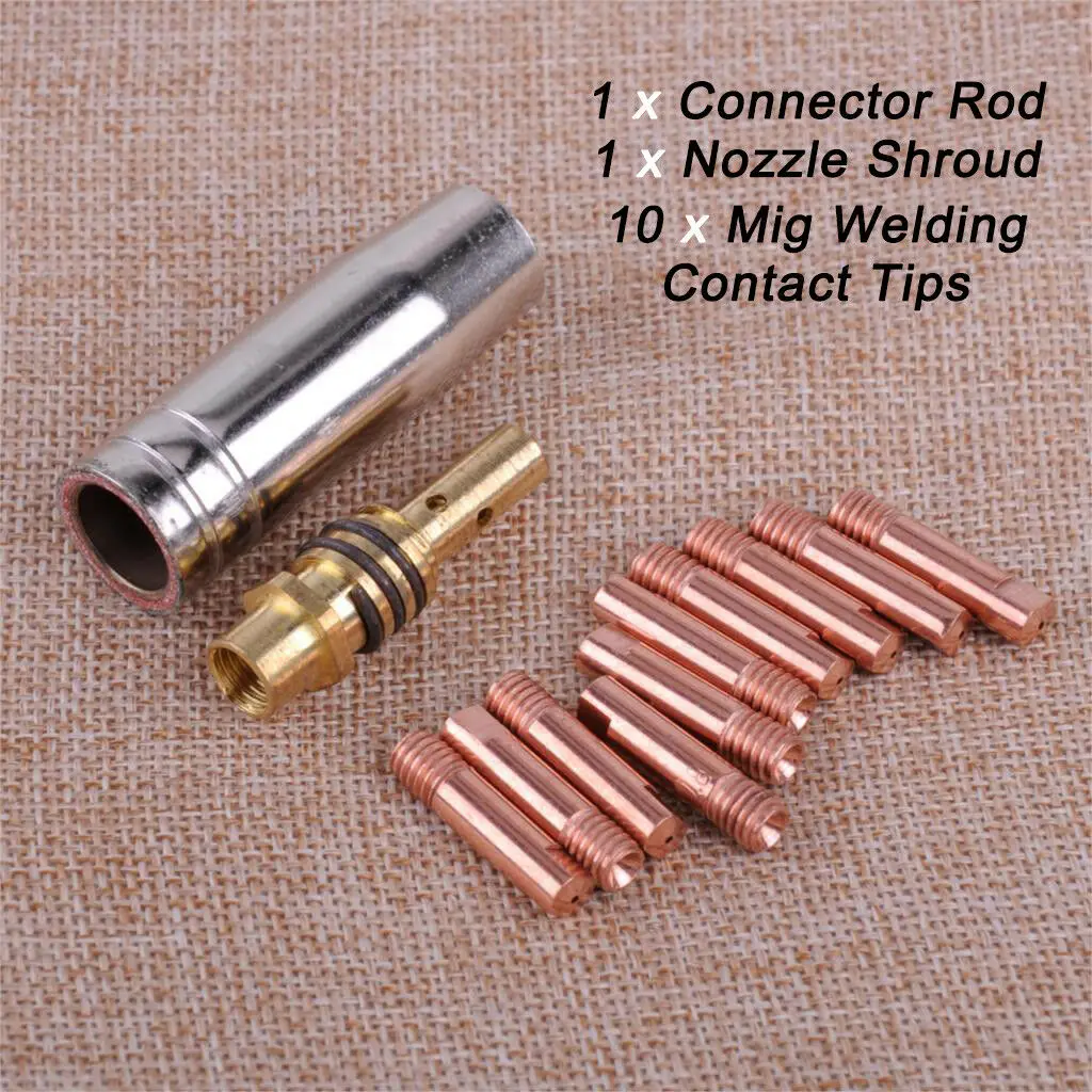 12pcs/Set Welder Nozzle Part Kit 15AK Conductive Tip Nozzles Contact Tips For MB 15AK MIG/MAG Welding M6 Gas Nozzle Tip Holder