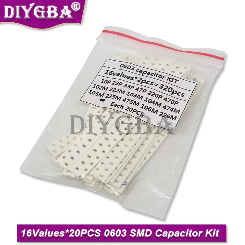 320PCS 720PCS 0603 0805 1206 SMD Capacitor Kit Assorted Kit 16/36Values 1PF ~ 1UF New HJXRHGAL
