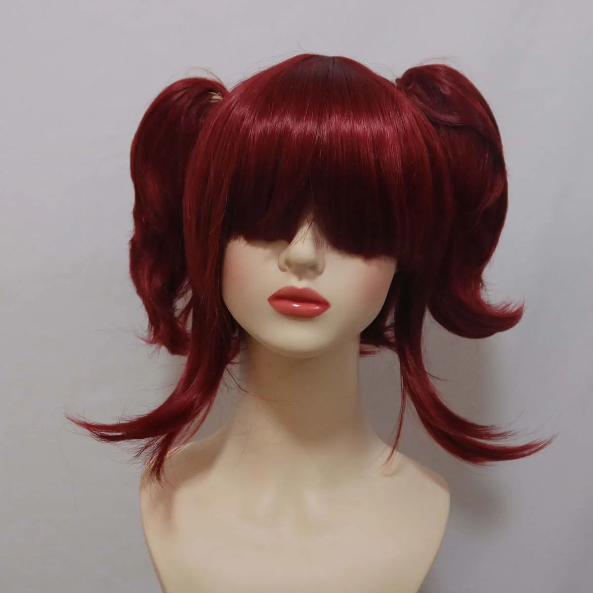 Frauen Anime Cos Mey-Rin Double Tail Rotwein Haar Perücke