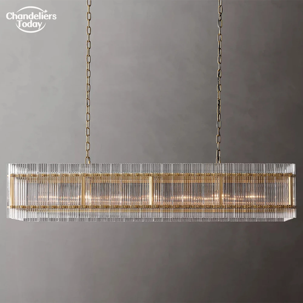 San Marco-Lámpara de araña Rectangular para mesa de comedor, luz colgante de cristal transparente acanalada de lujo para el hogar