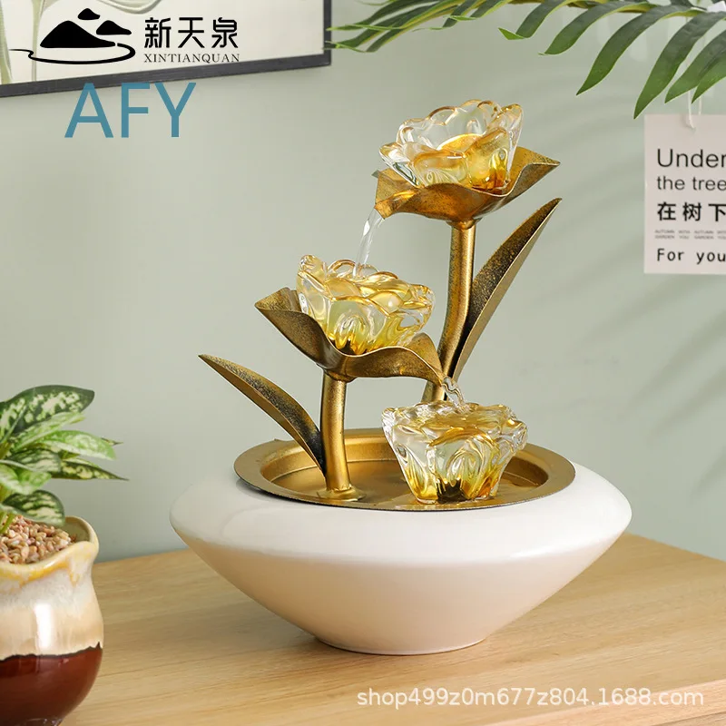 Chinese Style Water Flow Wealth Attracting Decor for Living Room TV Stand with Water Circulation Humidifier for Housewarming