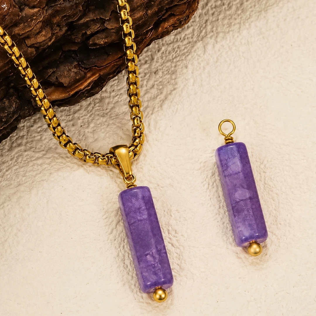 5 Stück Edelstahl-Amethyst-Anhänger, Edelstein-Chakra-Kristalle mit Öse für DIY-Halsketten, Ohrringe, Armbänder und Schlüsselanhänger – Detail 3