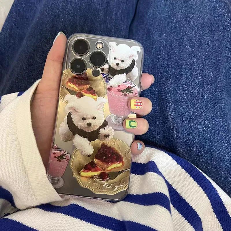 INS Korean Lovely Puppy TPU Case for iPhone 14 13 Pro Max Back Phone Cover for 12 Mini 11 Pro Max X XS XR 8 7 Plus SE 2020