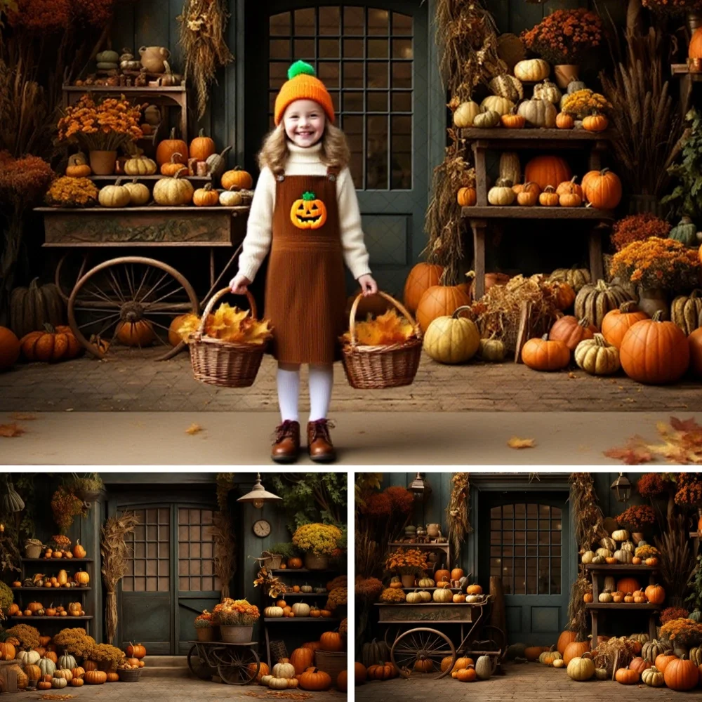 

Autumn Pumpkin Store Photography Background Fall Maple Leaves Kids Portrait Birthday Party Decor Backdrop Photo Studio Props