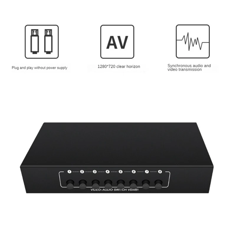 1 Piece 8 In 1 Out AV Switch Selector Video L/R Audio Selector Box 8-Port Composite RCA Switch Splitter Black For DVD STB HDTV