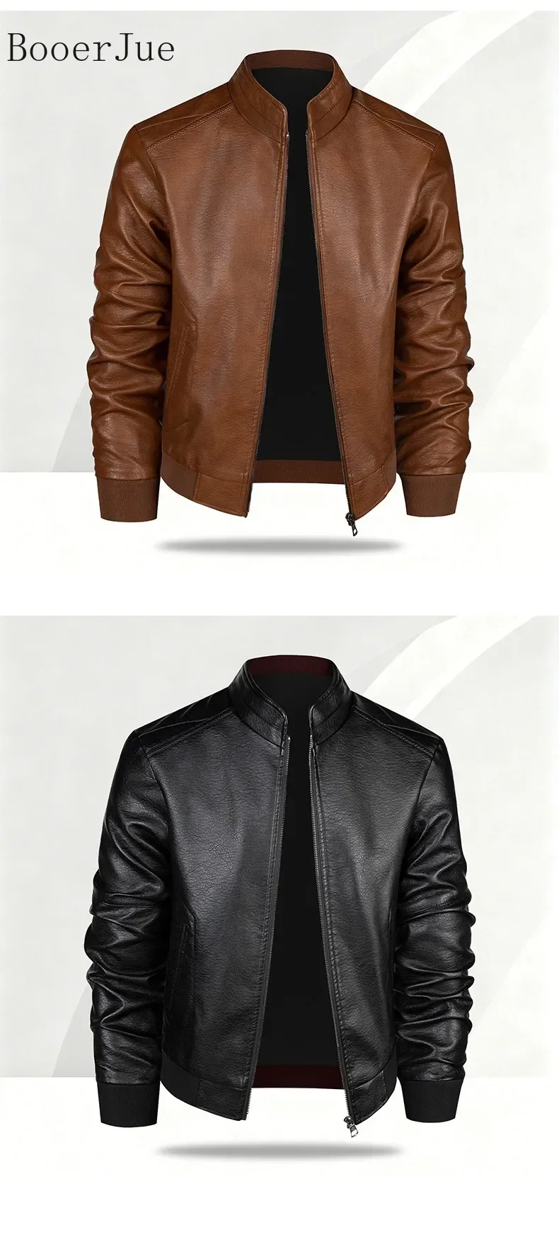 Herren Lederjacke Herbst Winter Kunstledermantel Koreanischer Stil Slim Fit Lässig Trendig Vielseitig Stilvolle Oberbekleidung für Männer 6XL – Detail 10