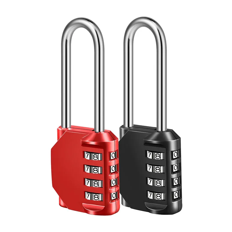 Long Hook Combination Padlock Zinc Alloy Four-Digit Gym Locker Code Lock, Suitable for Lockers, Outdoor Use, Fence Gates, Windows, Etc., Three Colors 4Nl