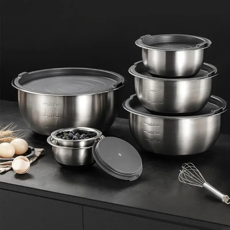 H8WB Premium Nonrust Steel Mixing Bowl Featuring Silicone Nonslip Base Perfect for Whipping Eggs and Mixing Salads