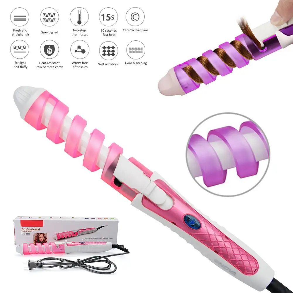 Automático espiral cabelo curling vara, cerâmica cônica, anti-escaldante, volume cabelo encrespador, salão estilo encrespadores, encrespador elétrico, v