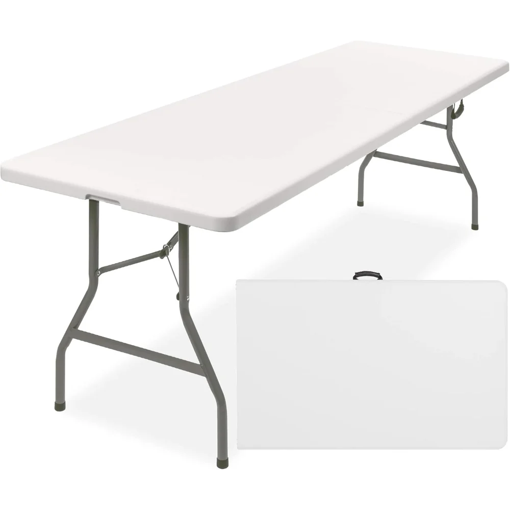 

8ft Plastic Folding Table, Indoor Outdoor Heavy Duty Portable w/Handle, Lock for Picnic, Party, Pong