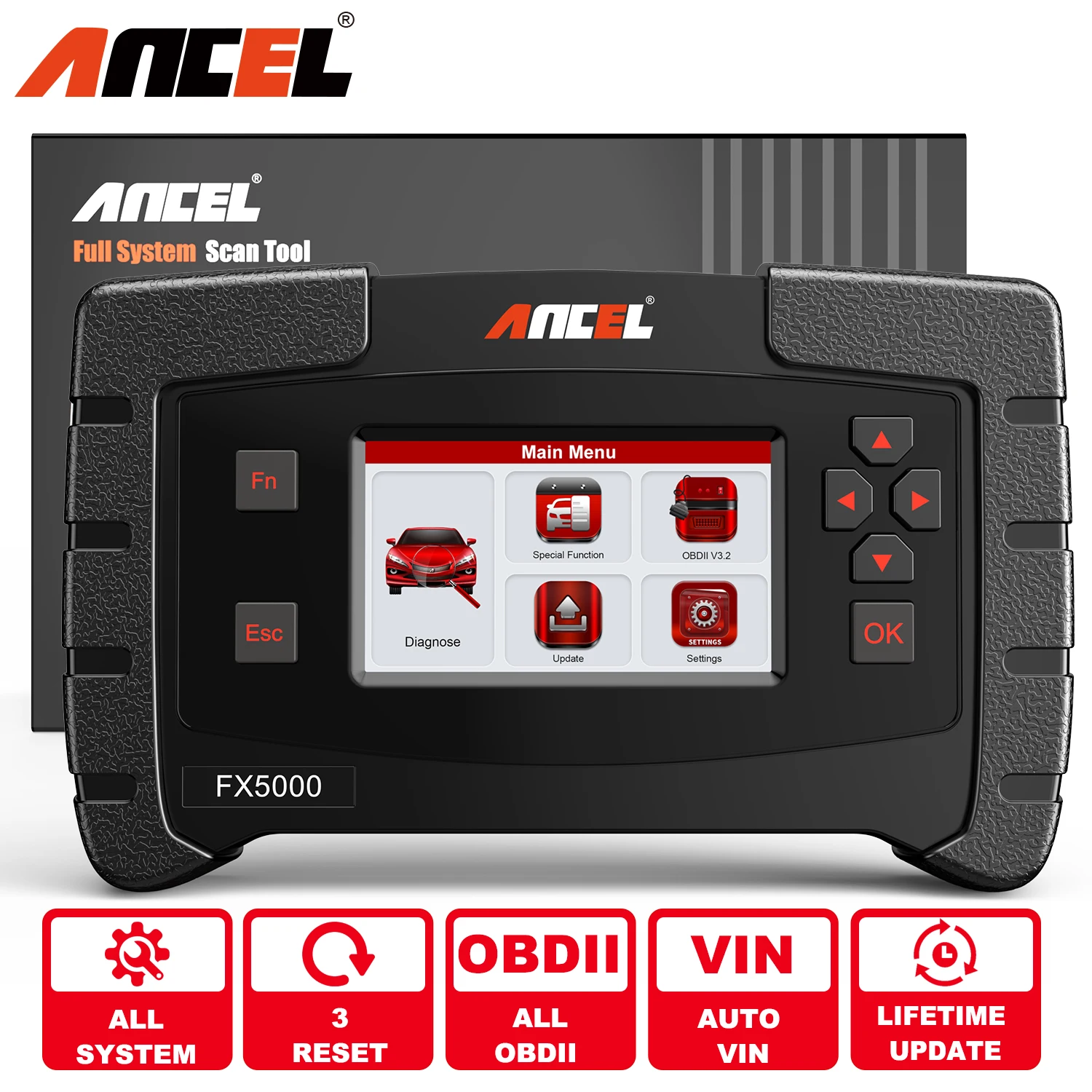 

2024 New Ancel FX5000 Car OBD2 Automotive Scanner EPB Reset Oil Reset ABS Bleeding All System OBD Auto Scanner Diagnosis Tools