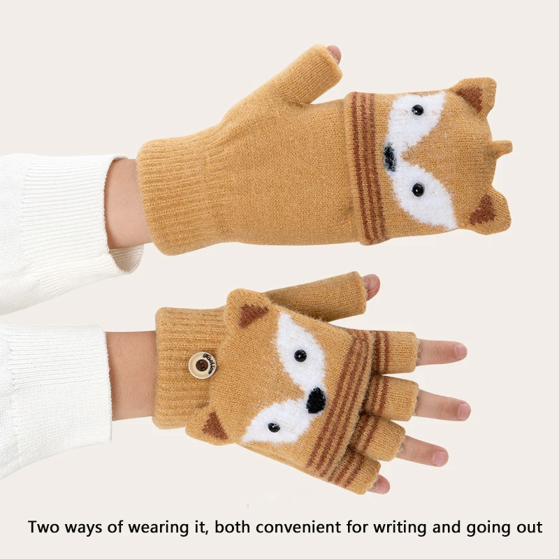 Cartoon Fingers Mittens Warm Gloves Solid Color Fluffy Knitted Mittens Half-Finger Gloves