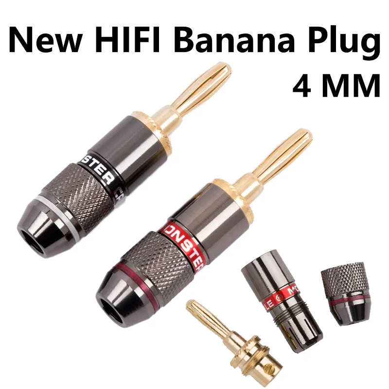 10PCS 24K 4MM Gold-plated New HIFI BANANA PLUGS Banana Connector with Screw Lock For Audio Jack Speaker Plugs Gun Metal