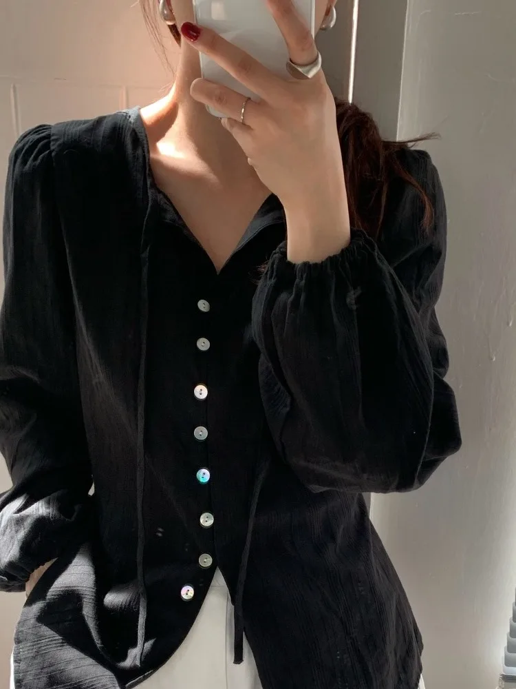 Chic Long Sve Sun Protection irt ell Button Design Beautiful Knot Detailing Spring Autumn Faion Commute Sle Women'...