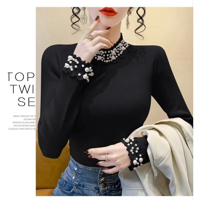 قميص Sweet Fungus Ee نصف الياقة المدورة المحبوك للنساء لخريف وشتاء سترة جديدة بقصة ضيقة #5