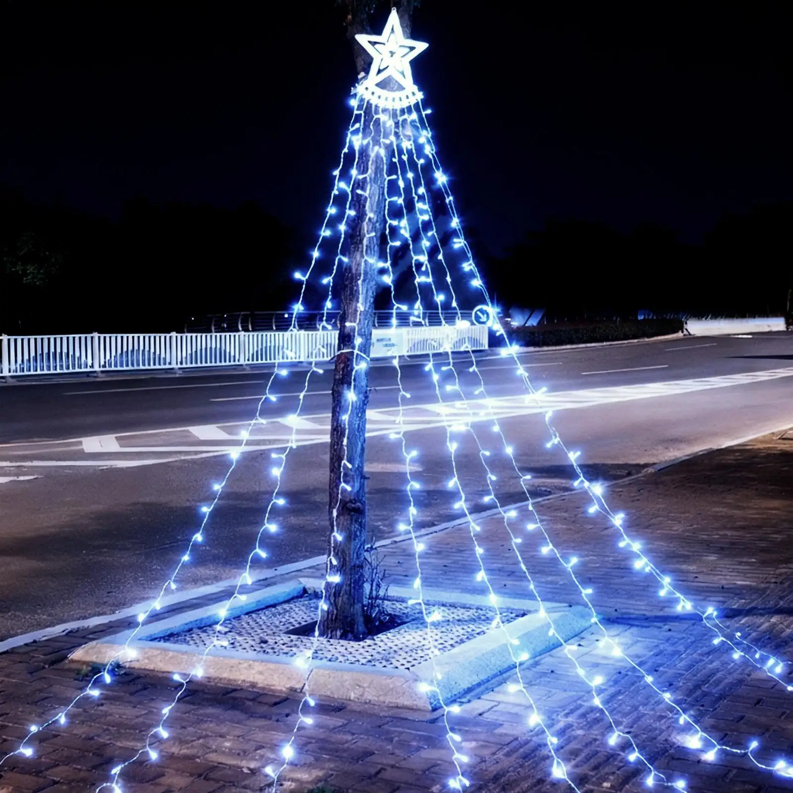 

Solar Christmas Lights Outdoor 11Ft LED With Remote Timer LED Waterfall Christmas Tree Lights String For Garden Pathway Patio