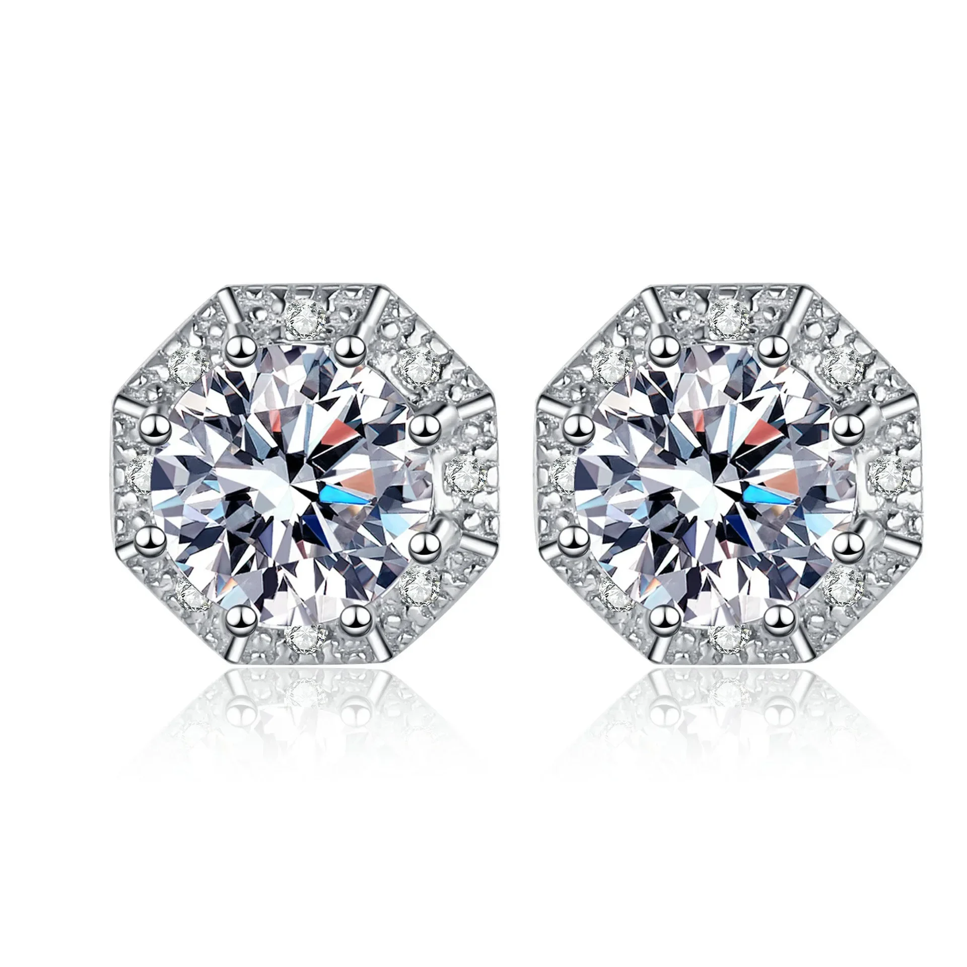 Boucles d'Oreilles Géométriques Femme, Clous d'Oreilles Moissanite, Simple, Polyvalent, Vent, Or Blanc 18K, 2ct